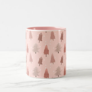 Watercolor pink christmas tree illustration Two-Tone coffee mug