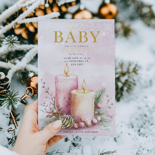 watercolor Pink ChristmasCandles 1st birthday 