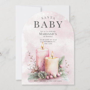 watercolor Pink ChristmasCandles 1st birthday  Invitation