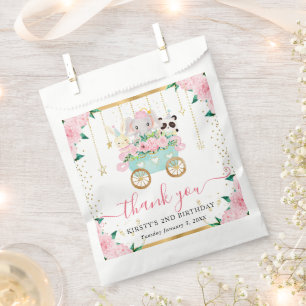 Watercolor Pink Circus Animals Floral Birthday Favour Bag