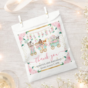 Watercolor Pink Circus Animals Floral Birthday Favour Bag