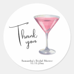 Watercolor Pink Cocktail Bridal Shower Thank you Classic Round Sticker