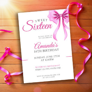 Watercolor Pink Coquette Bow Sweet 16 Birthday Invitation