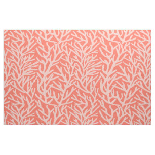 Watercolor Pink Coral On Tomato Bisque Coastal Fabric