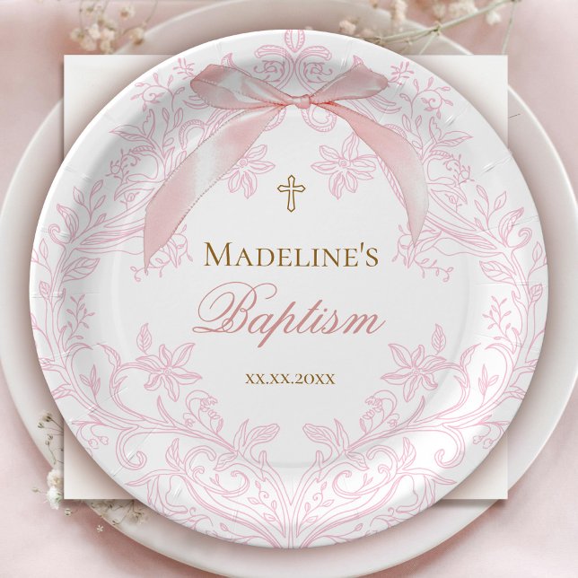  watercolor pink crest | Baptism Paper Plate (Creator Uploaded)