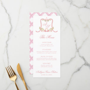 Watercolor Pink Cross Monogram Crest Christening Menu