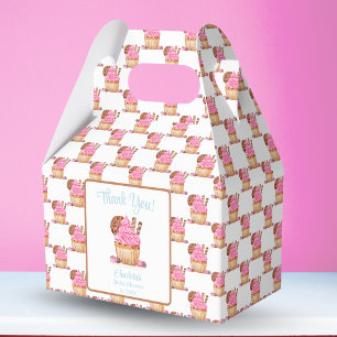 Watercolor Pink Cupcake With Chocolate Baby Shower Favour Box