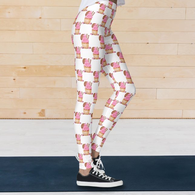 Watercolor Pink Cupcake With Chocolate Pattern Leggings (Creator Uploaded)