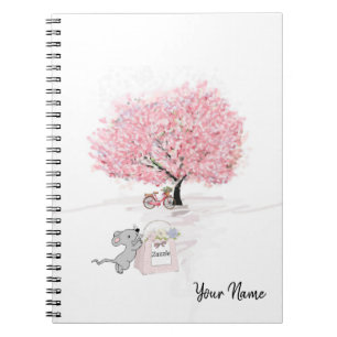 Watercolor Pink Cute Mouse Name Notebook