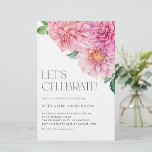Watercolor Pink Dahlia Birthday Party Invitation