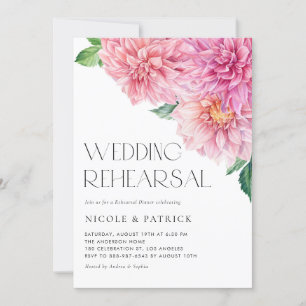 Watercolor Pink Dahlia Wedding Rehearsal Dinner Invitation