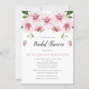 Watercolor Pink Dahlias Bridal Shower Invitation