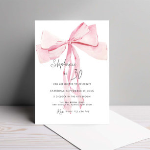 Watercolor Pink Dainty Bow 30th Birthday Invitation