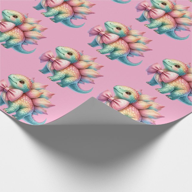 Watercolor Pink Dinosaur Wrapping Paper (Corner)