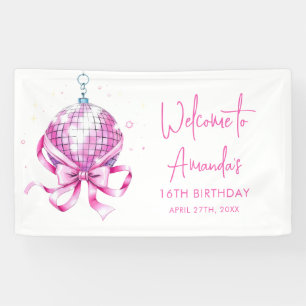 Watercolor Pink Disco Coquette Sweet 16 Birthday Banner