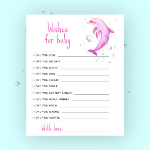 Watercolor pink dolphin - wishes for baby