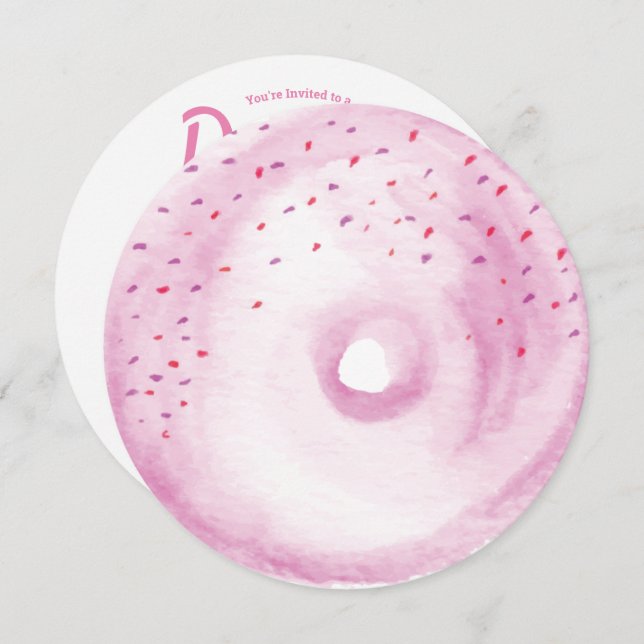 Watercolor Pink Doughnut Sprinkle Mix Round Invitation (Front/Back)