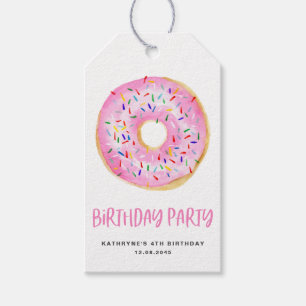 Watercolor Pink Doughnut Sprinkles Birthday Thank  Gift Tags