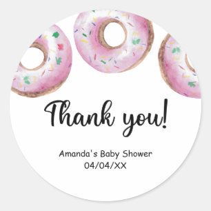 Watercolor pink doughnuts thank you classic round sticker