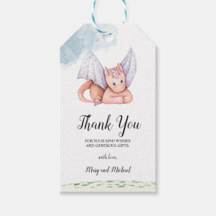 Watercolor Pink Dragon with Purple Wings Gift Tag