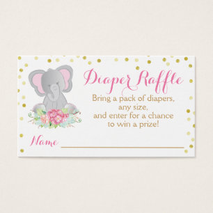 Watercolor Pink Elephant Baby Shower Diaper Raffle