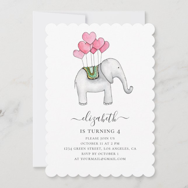 Watercolor pink elephant. Girl birthday party Invitation (Front)