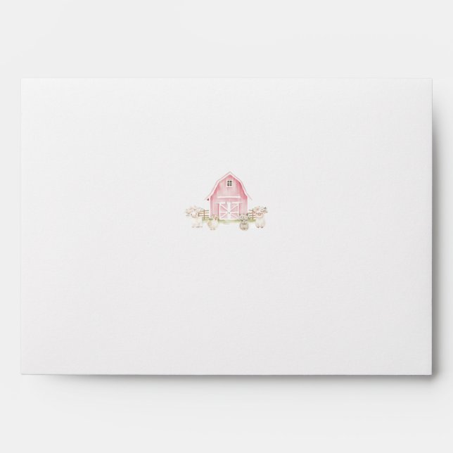 Watercolor Pink Farm Animals Baby Shower Envelopes (Front)