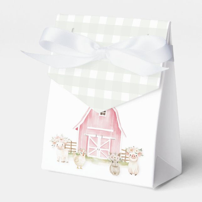 Watercolor Pink Farm Animals Baby Shower Favour Bo Box (Front Side)