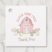 Watercolor Pink Farm Animals Baby Shower Favour Ta