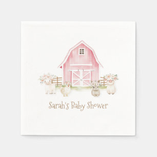 Watercolor Pink Farm Animals Baby Shower Napkins