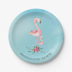 Watercolor Pink Flamingo Baby Shower 7" Plate