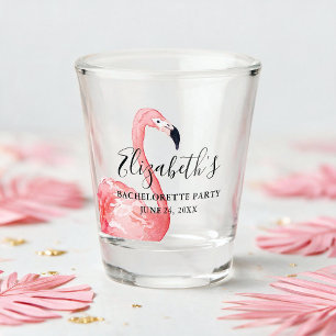 Watercolor Pink Flamingo Bachelorette Party Shot Glass