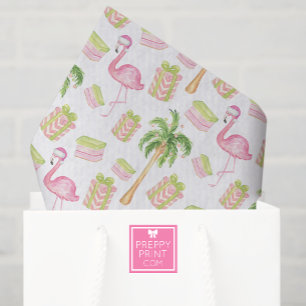 Watercolor Pink Flamingo Beach Christmas Tissue Paper