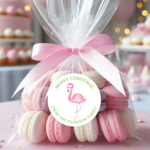 Watercolor Pink Flamingo Christmas Gift Classic Round Sticker