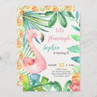 Watercolor Pink Flamingo Let's Flamingle Birthday