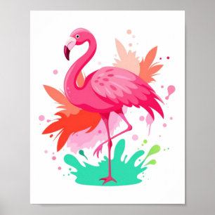 Watercolor Pink Flamingo Painting Poster