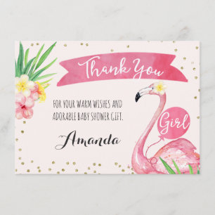 Watercolor Pink Flamingo Thank You Card