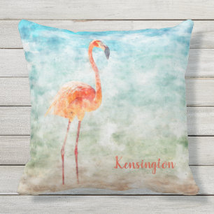 Watercolor Pink Flamingo   Tropical Beach Cushion