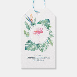 Watercolor Pink Flamingo Tropical Greenery Gift Tags