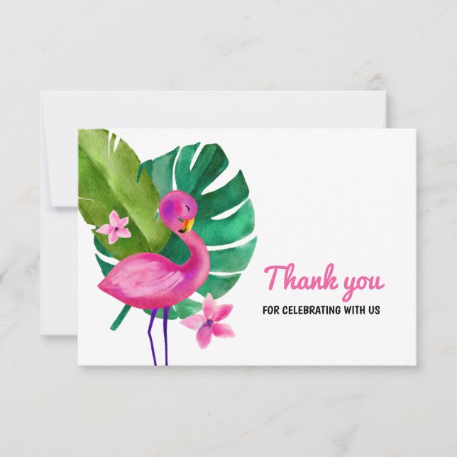 Watercolor Pink Flamingo Tropical Thank You (Front)