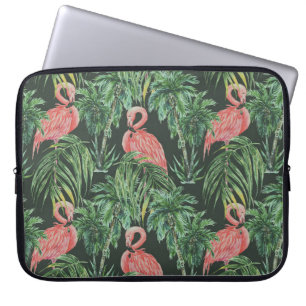 Watercolor pink flamingos, exotic birds, tropical laptop sleeve