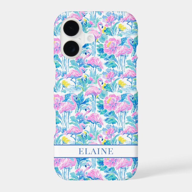 Watercolor Pink Flamingos Monogrammed (Back)