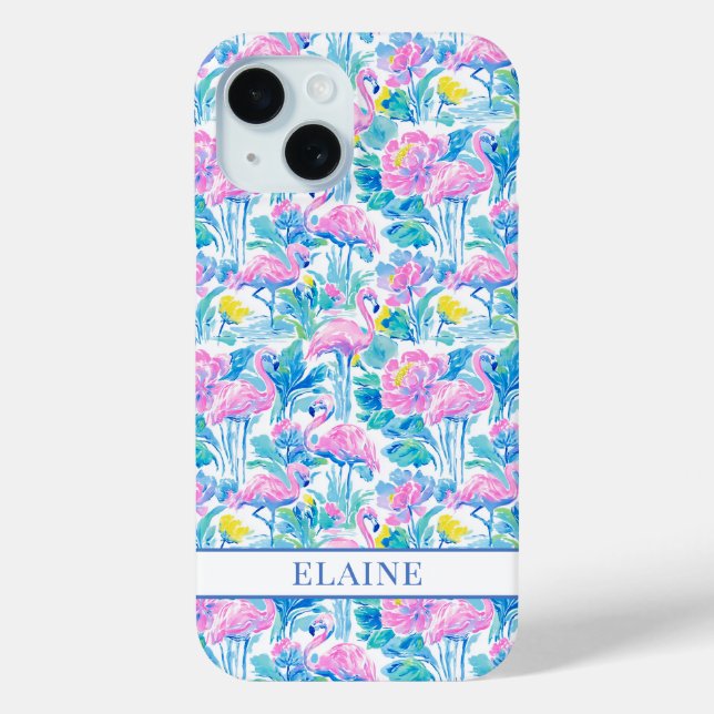 Watercolor Pink Flamingos Monogrammed Case-Mate iPhone Case (Back)