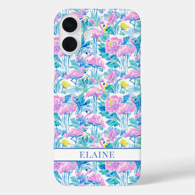 Watercolor Pink Flamingos Monogrammed Case-Mate iPhone Case (Back)