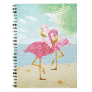 Watercolor Pink Flamingos on the Beach Notebook