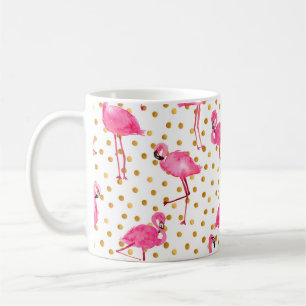 Watercolor pink flamingos with golden dots seamles coffee mug