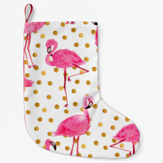 Watercolor pink flamingos with golden dots seamles small christmas stocking