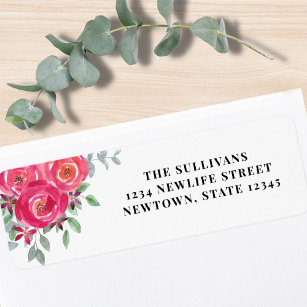 Watercolor Pink Floral Address Return Address Label