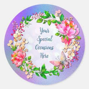 Watercolor Pink Floral and Butterfly Spring Throw Classic Round Sticker