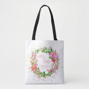 Watercolor Pink Floral and Butterfly Spring Throw Tote Bag